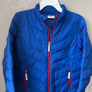 Hanna Andersson Blue Puffer Jacket with Red Zipper